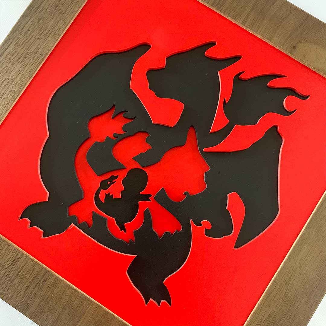 Cuadro Evolución Pokémon de Silueta Charizard para Pared en Capas