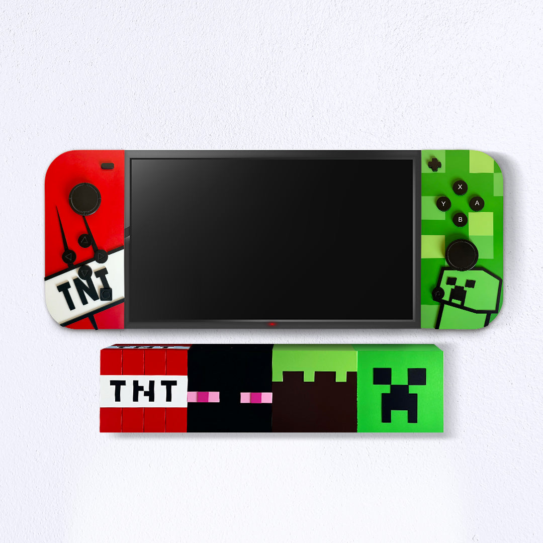 Repisas JoyCon Switch TV inspiradas en el universo de Minecraft.